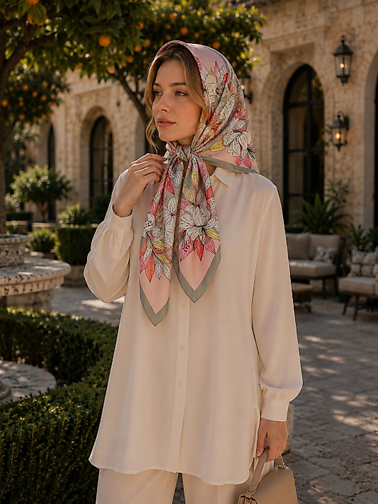 Spring Eşarp Botanik Çiçek Deseni