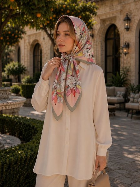 Spring Eşarp Botanik Çiçek Deseni