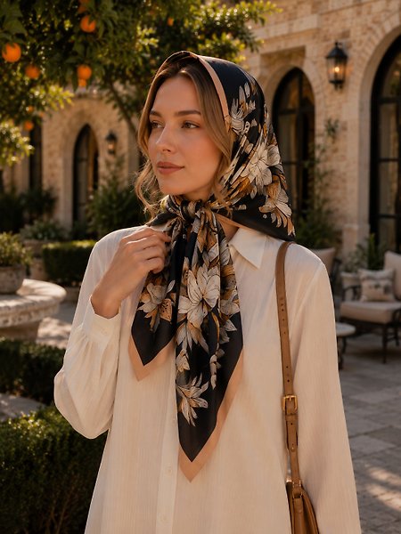 Spring Eşarp Botanik Çiçek Deseni