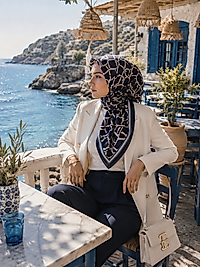 Spring Eşarp Geometrik Zincir Desenli