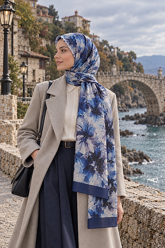 Yaz Serinliği Aqua Garden Desen Şal