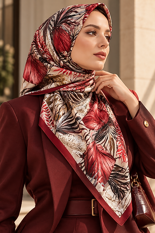 Spring Eşarp Tropikal Yaprak Desen
