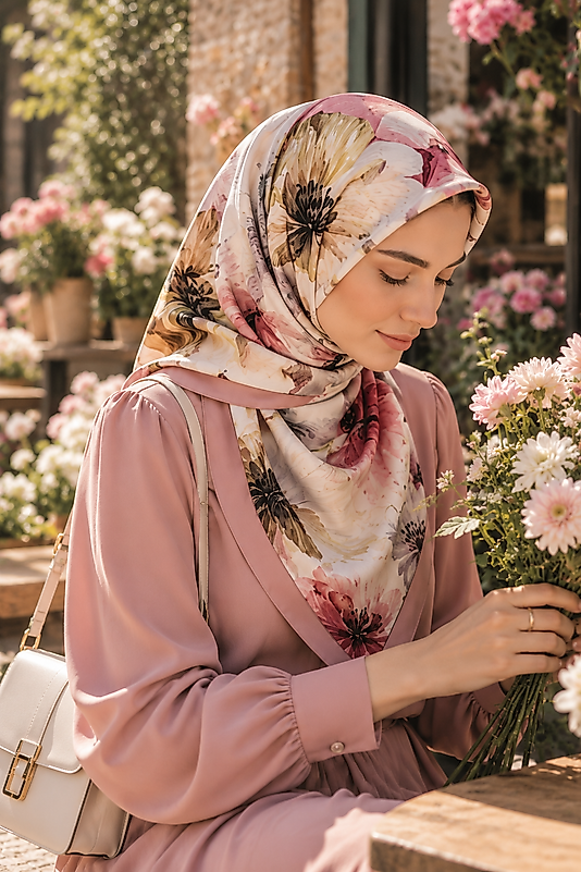 Spring Eşarp Büyük Çiçek Desen