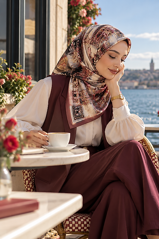 Spring Eşarp Taş Avlu Desen