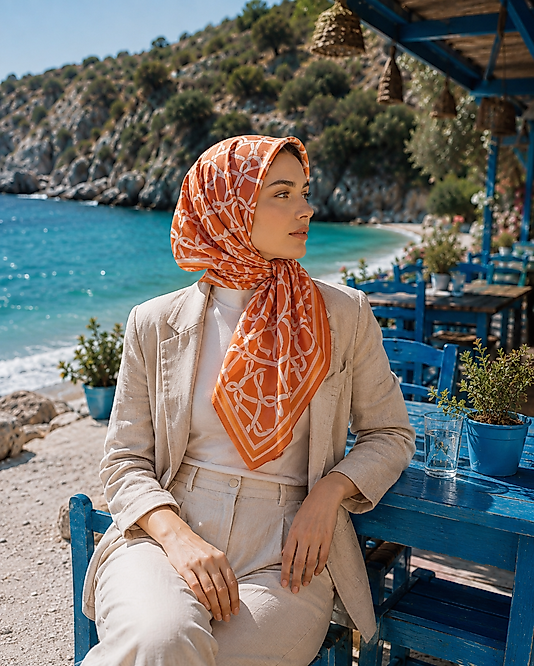 Spring Eşarp Geometrik Zincir Desenli