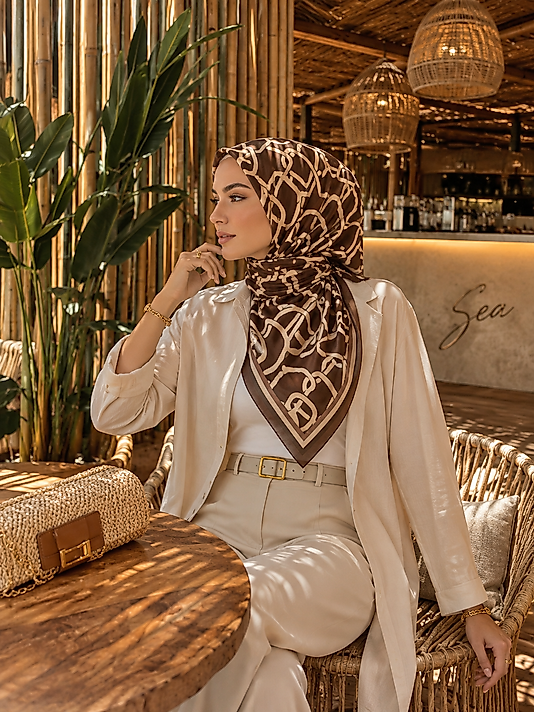 Spring Eşarp Geometrik Zincir Desenli